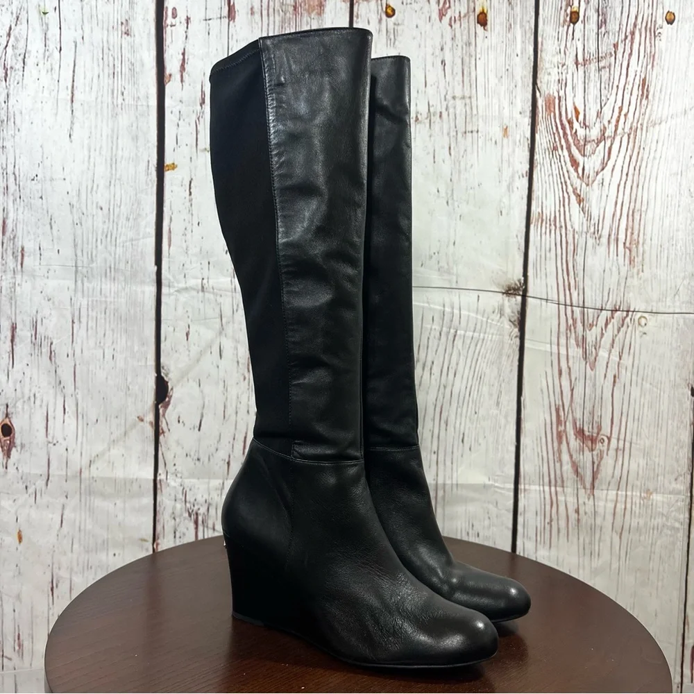 Michael Kors Bromley Wedge Boot Knee High in Black Leather women’s size 10